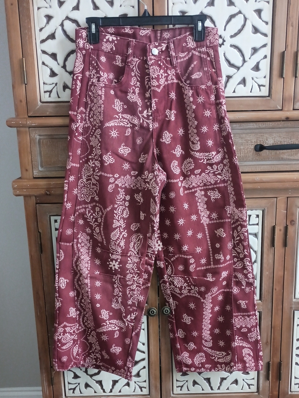 Maroon Bandana Print Wide Leg Pants